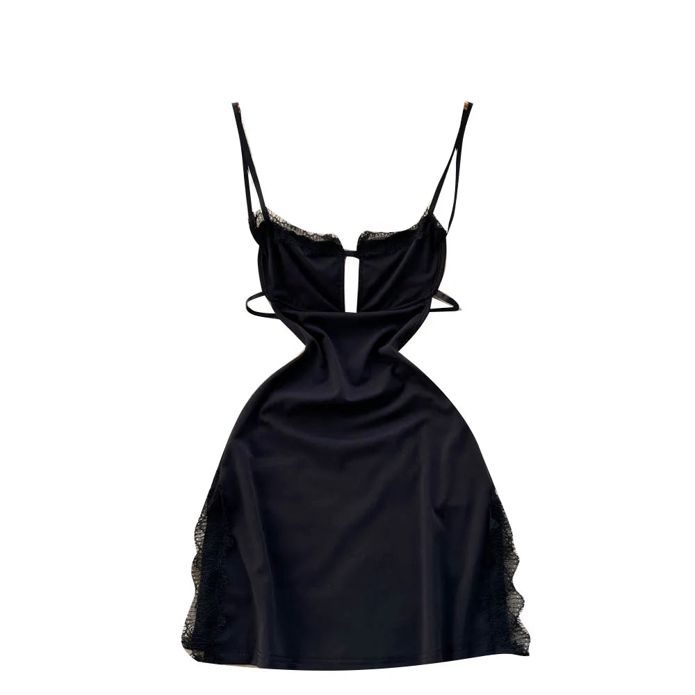 Summer Sexy Slit Hip Midi Dress For Women Empire Hollow Out Backless Lace Dress