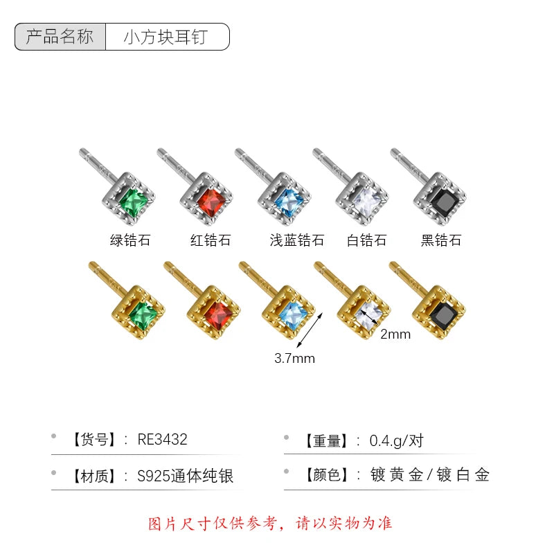 Factory Price 925 Sterling Silver Earrings Set Square CZ Geometric Prong Claw Stud for Women Wholesale Fine Jewelry Bulk