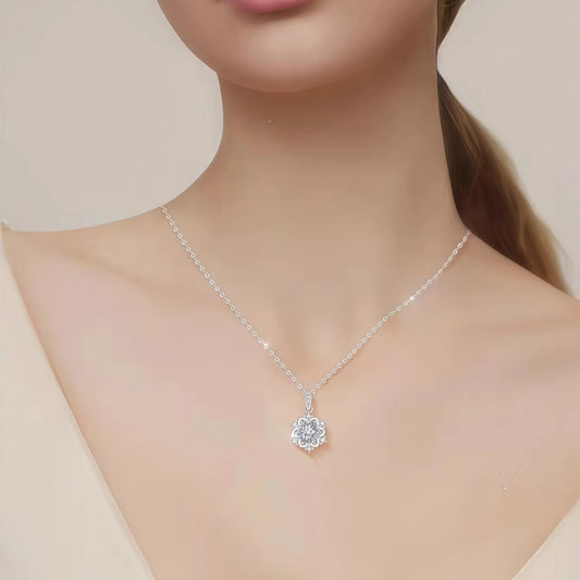 S925 Silver Rhodium Plated Necklace Christmas Snowflake Design One-Carat Moissanite Pendant Trendy Clavicle Chain Children's