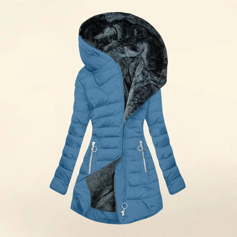 Women's Winter Parka Thick Warm Fleece Lined Long Coat Hooded Plus Size Print Design Ladies Padded Puffer Jacket