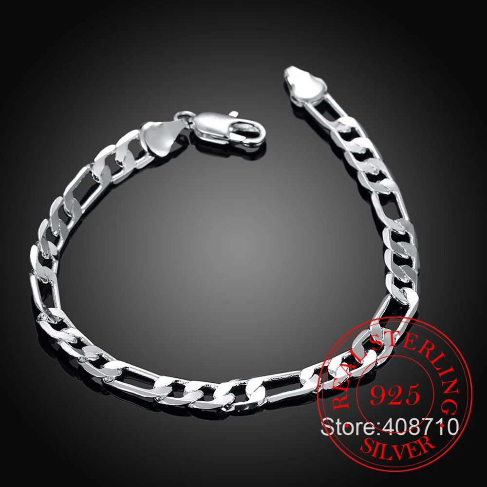 4MM 6MM 8MM Men's Bracelet Silver 925 Curb Cuban Link Hard Chain Bracelets For Women Pulseras Mujer Wholesale Jewelry Gift