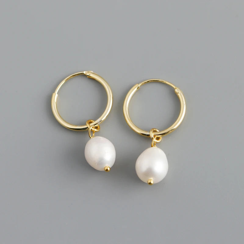 WOOZU 925 Sterling Silver Korean Irregular Baroque Pearl Pendant Drop Earrings For Women European Girl Punk Hip Hop Jewelry Gift