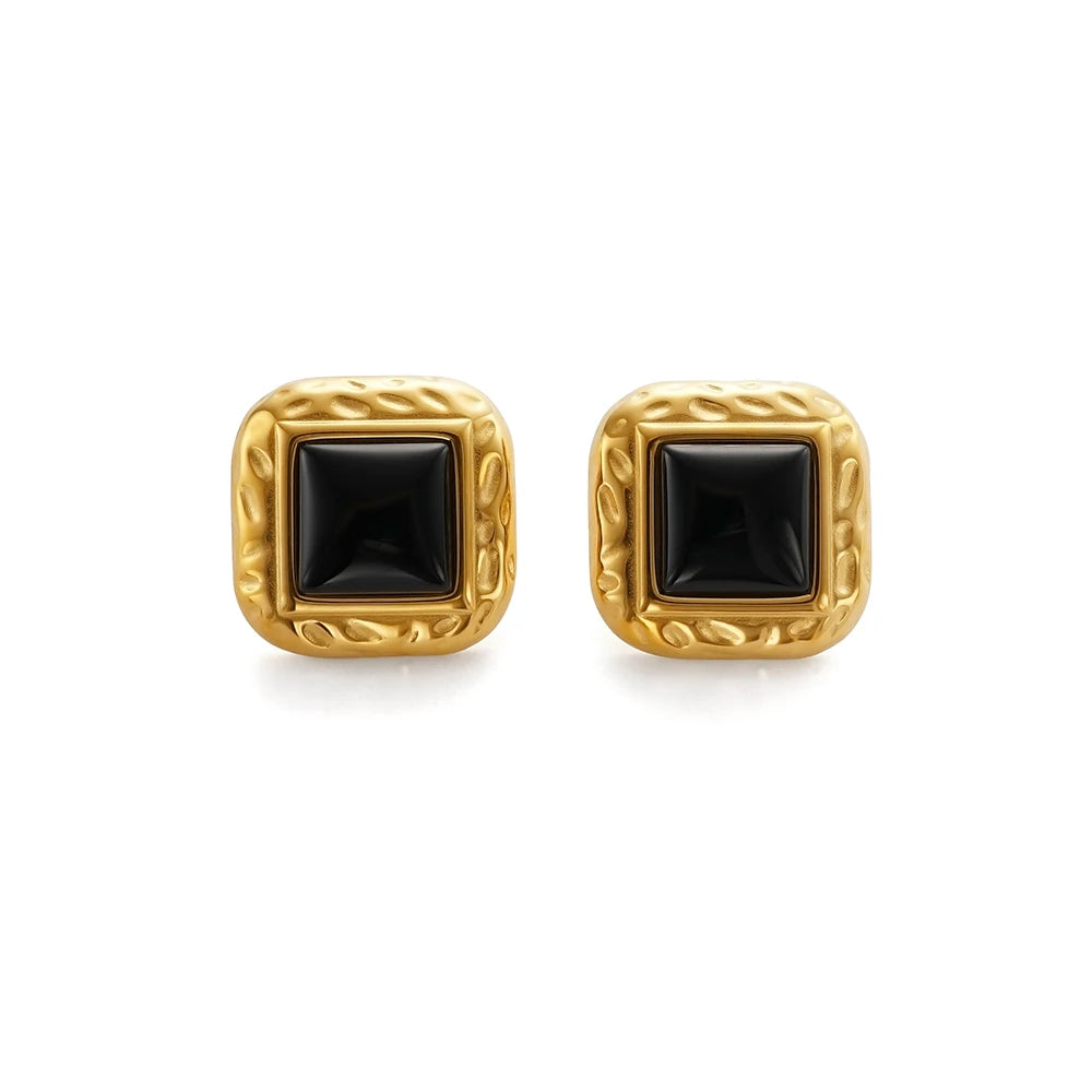 Myneck Vintage Lava Square Large Stone Earrings 18K Gold Plated Stainless Steel Fashionable Girl's Jewelry-Christian Gift