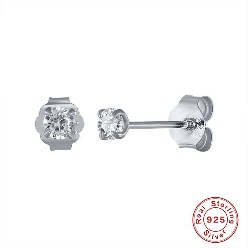 925 Sterling Silver Mini-4 Claws Diamond Stud Earrings Delicate Silver Jewelry
