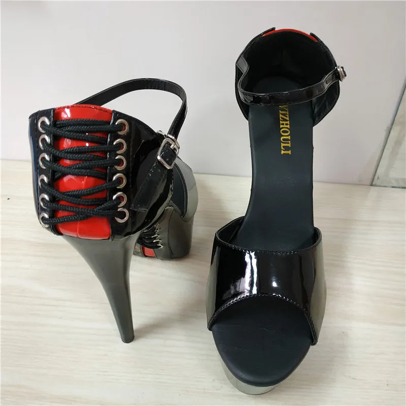 6 inch, round head stiletto heels, model nightclub 15cm cross-bandage soles high-heeled pole dancing sandals