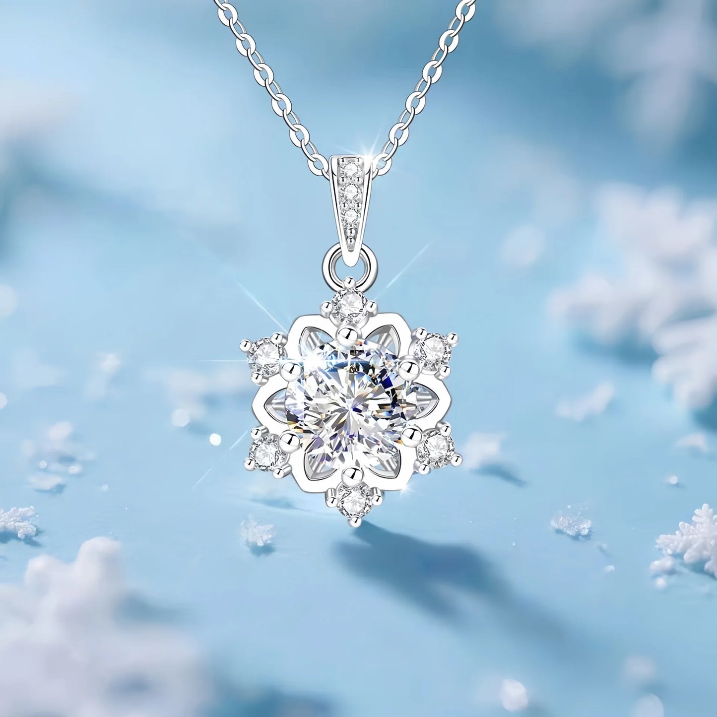 S925 Silver Rhodium Plated Necklace Christmas Snowflake Design One-Carat Moissanite Pendant Trendy Clavicle Chain Children's