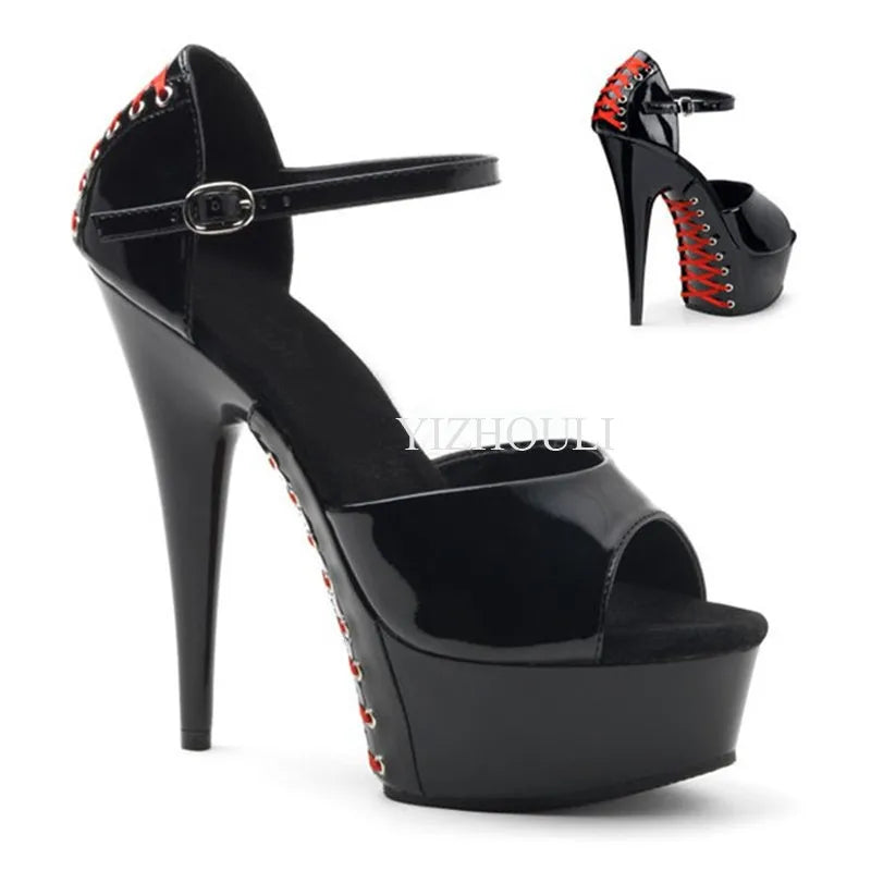 6 inch, round head stiletto heels, model nightclub 15cm cross-bandage soles high-heeled pole dancing sandals