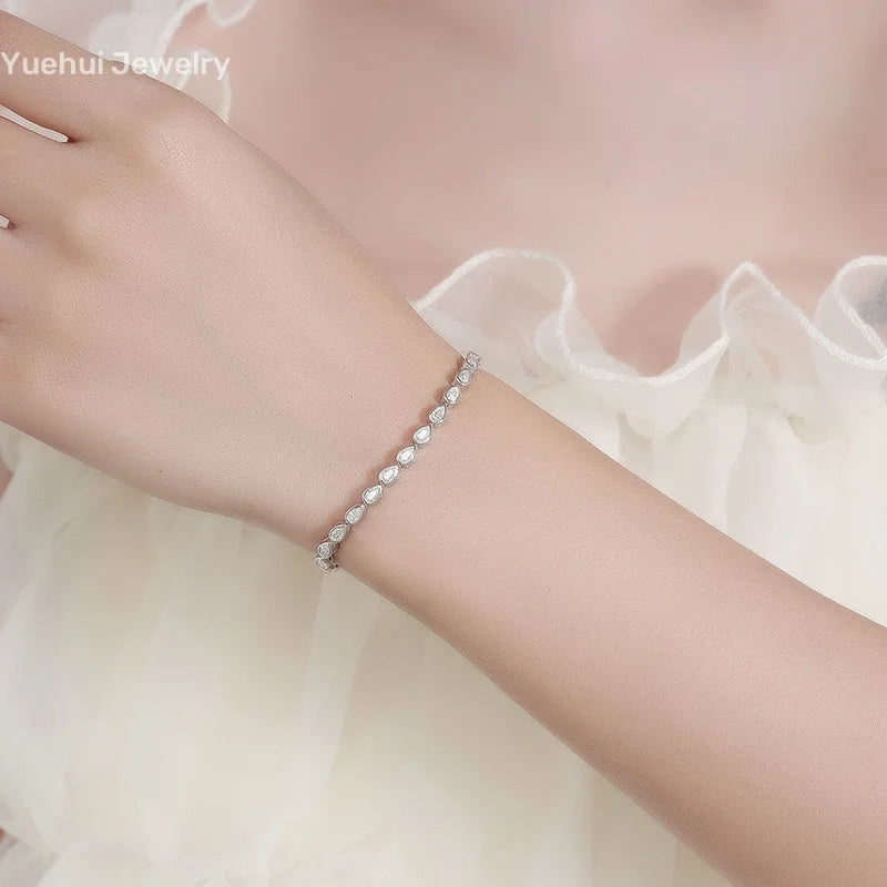 Gold Plated Bracelet Women 925 Cuban Link Pear Moissanite Bracelet Making Women's