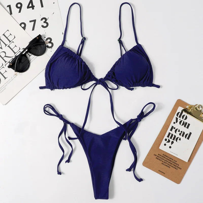 Sexy Printed Ruffled Frilled Thong Bikini Women Swimwear Female Swimsuit Two Pieces Bikini set Micro String Bathing Suit Swim