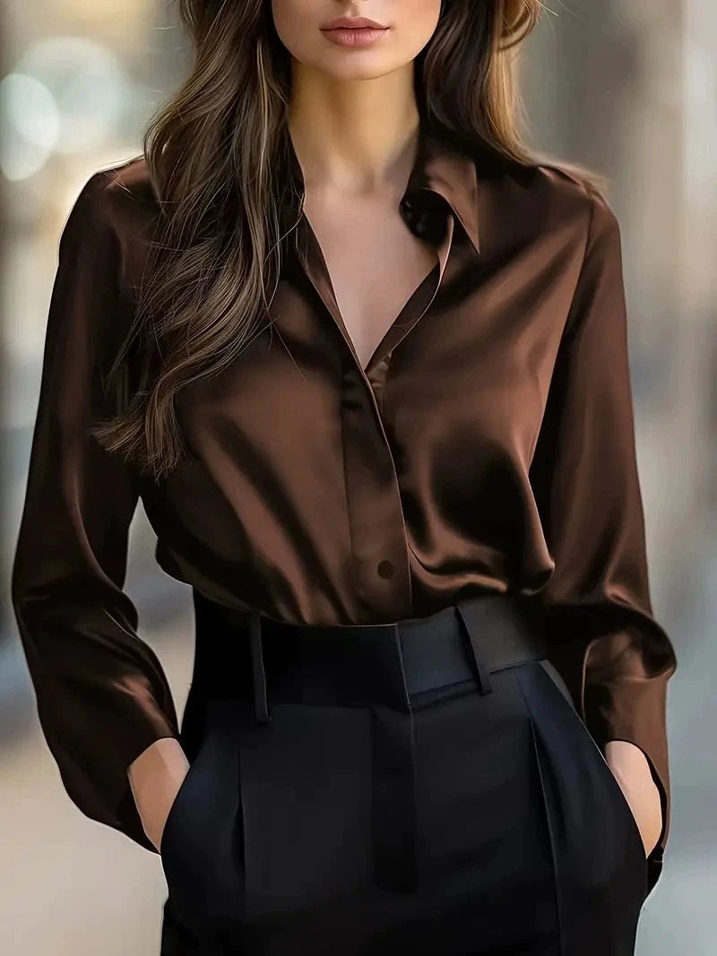 Korean Office Lady Trend Casual Shirt Elegant Blouses for Women Satin Multicolor Basic Slim Shirt Solid All-Match Top French New