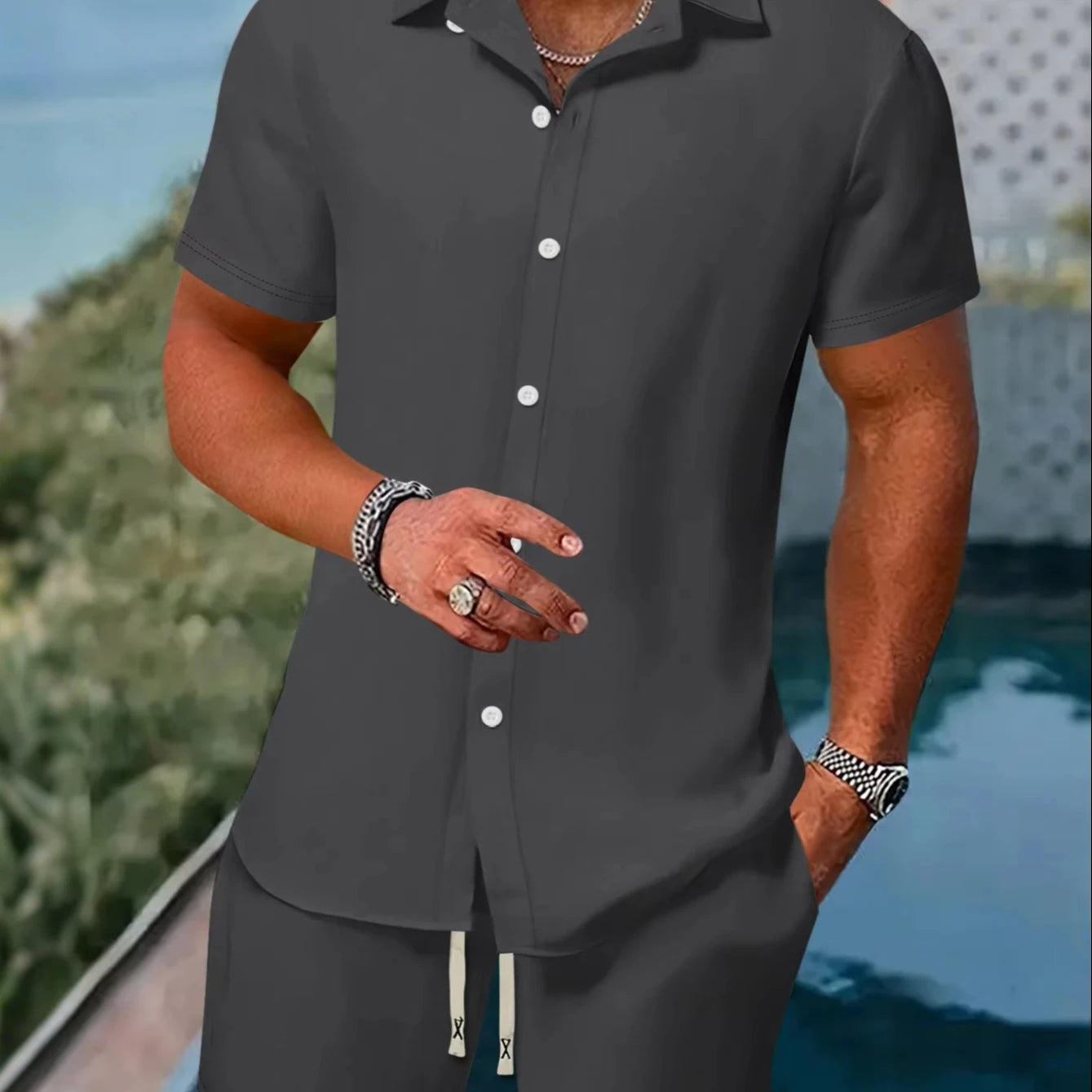 Combining Fashion Sense and comfort Suitable for Multiple Scenes Men's Short Sleeve Shirt Set