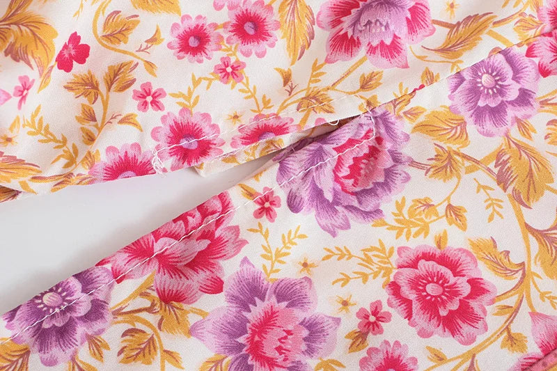 Happie Queens Vintage Floral Print Sashes Women Bohemian V Neck Batwing Sleeves  Happie Blouses  Robe Kimono Cover-ups