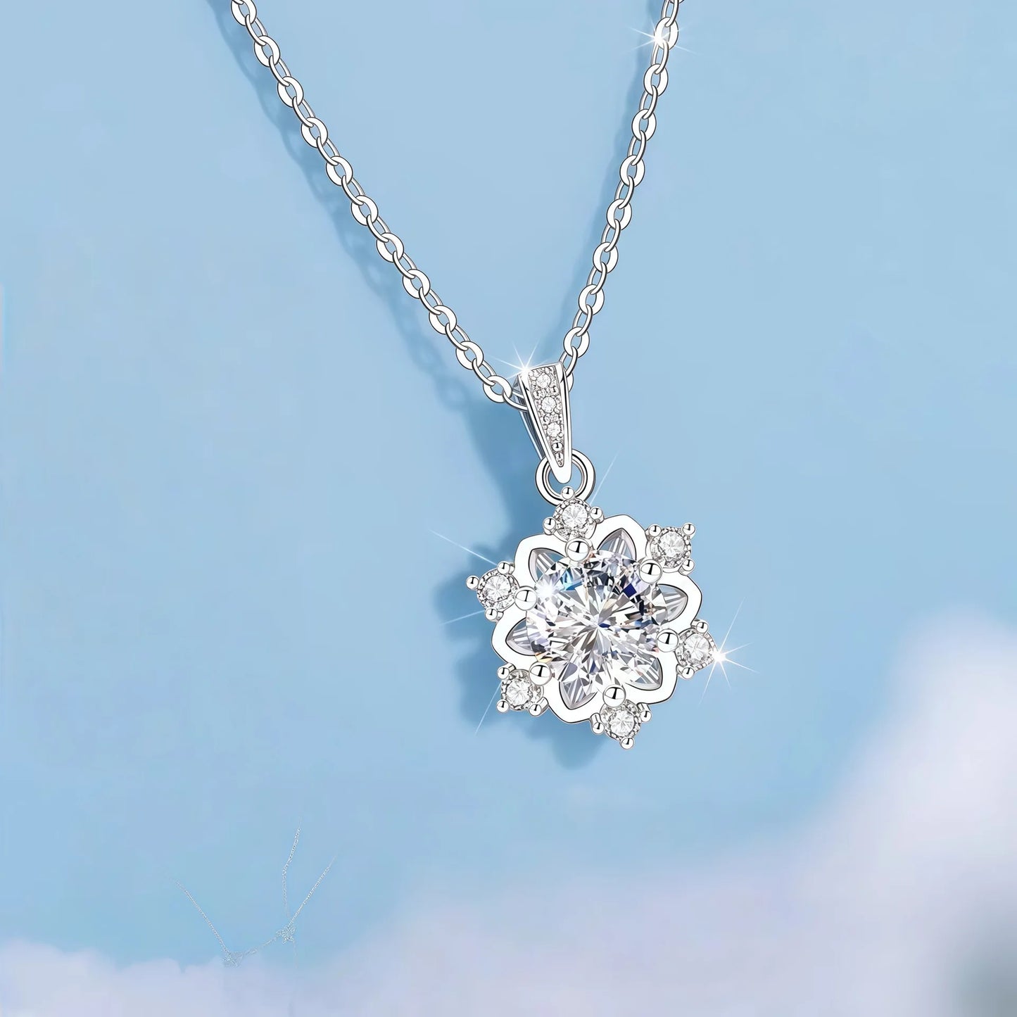 S925 Silver Rhodium Plated Necklace Christmas Snowflake Design One-Carat Moissanite Pendant Trendy Clavicle Chain Children's