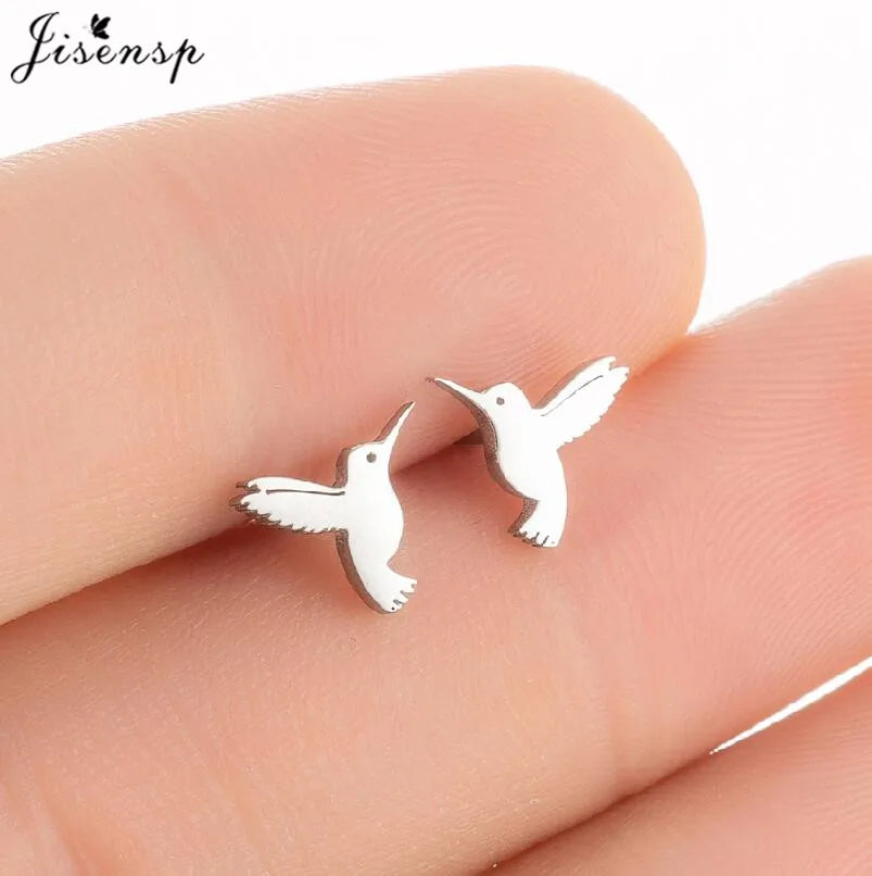 Multiple Tiny Stainless Steel Animal Earrings for Women Cute Hummingbird Fish Seahorse Wolf Earings Jewelry Accessory Gift