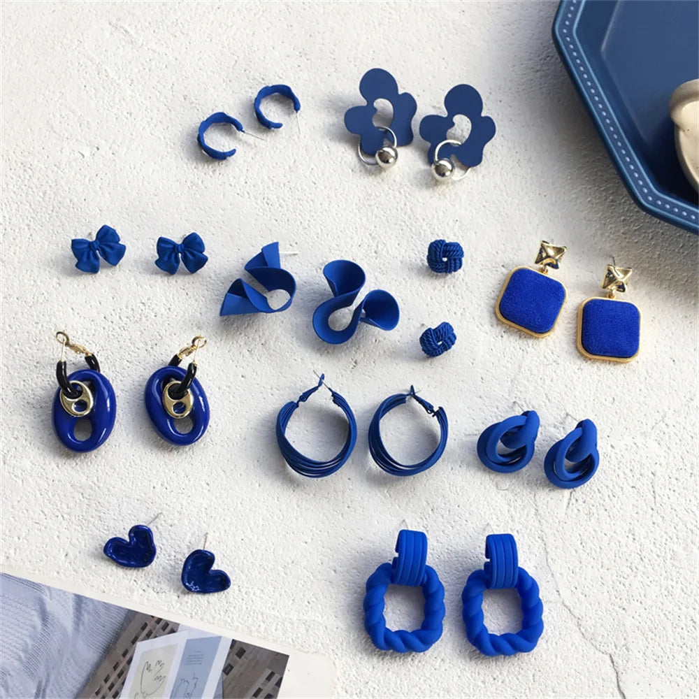 Korean Blue Geometric Acrylic Resin Drop Earrings for Women Statement Round Square Dangle Earrings 2022 Fashion Brincos Jewelry