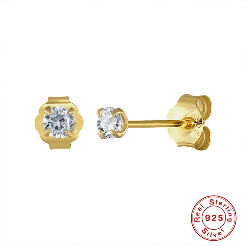 925 Sterling Silver Mini-4 Claws Diamond Stud Earrings Delicate Silver Jewelry