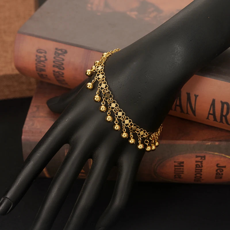 Turkish Arab Wedding Jewelry Set Dangle Ball Tassels Necklace Earring Set Middle East Jewelry Gift for Women Gold Plated Jewelry