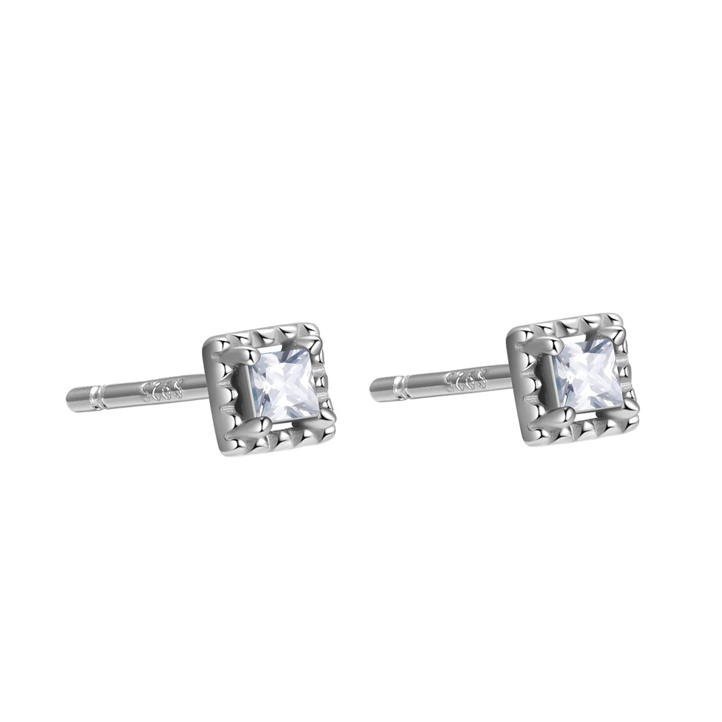 Factory Price 925 Sterling Silver Earrings Set Square CZ Geometric Prong Claw Stud for Women Wholesale Fine Jewelry Bulk