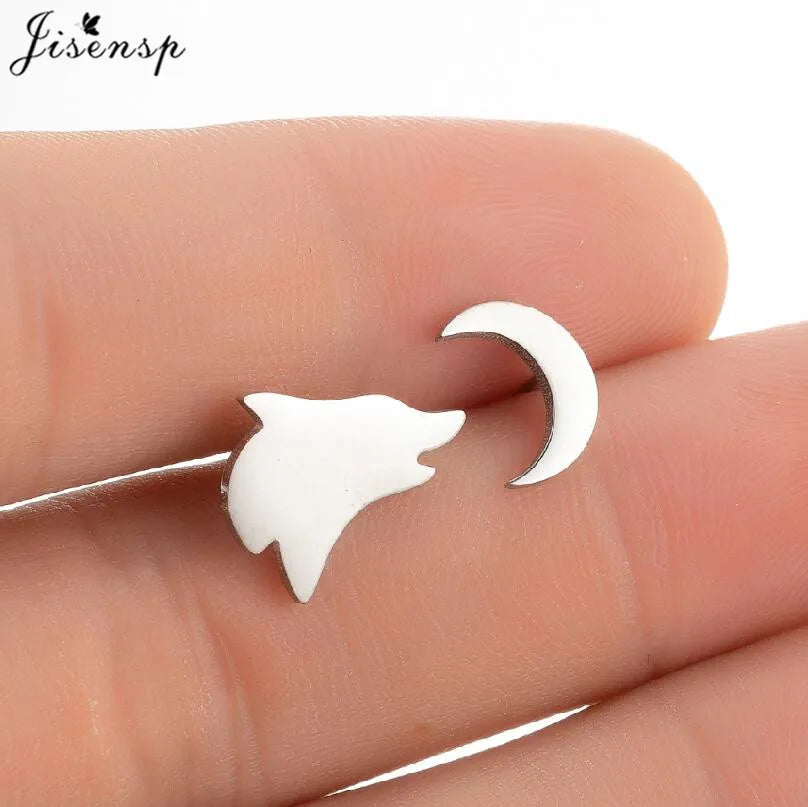 Multiple Tiny Stainless Steel Animal Earrings for Women Cute Hummingbird Fish Seahorse Wolf Earings Jewelry Accessory Gift