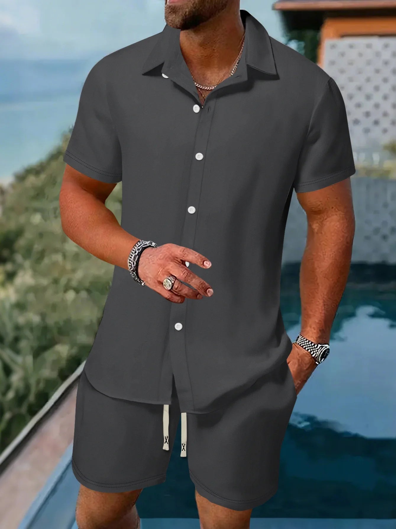 Combining Fashion Sense and comfort Suitable for Multiple Scenes Men's Short Sleeve Shirt Set