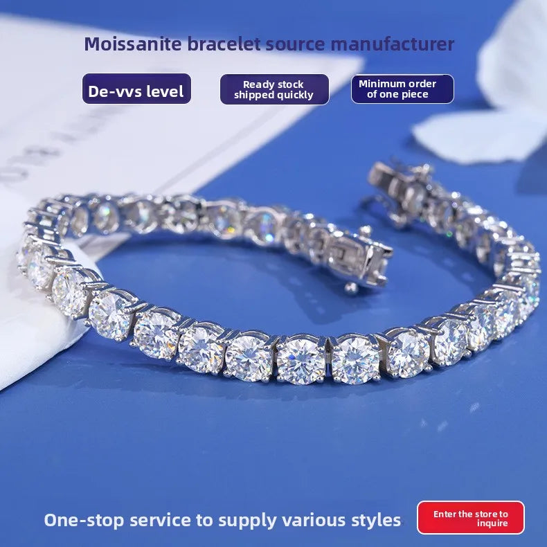 Men's Women's High-End Cross-Border Jewelry 2-6mm Full-Set S925 Silver Plated Moissanite Bracelet Dropshipping Accessible Luxury