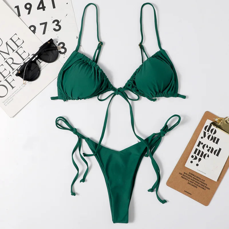 Sexy Printed Ruffled Frilled Thong Bikini Women Swimwear Female Swimsuit Two Pieces Bikini set Micro String Bathing Suit Swim