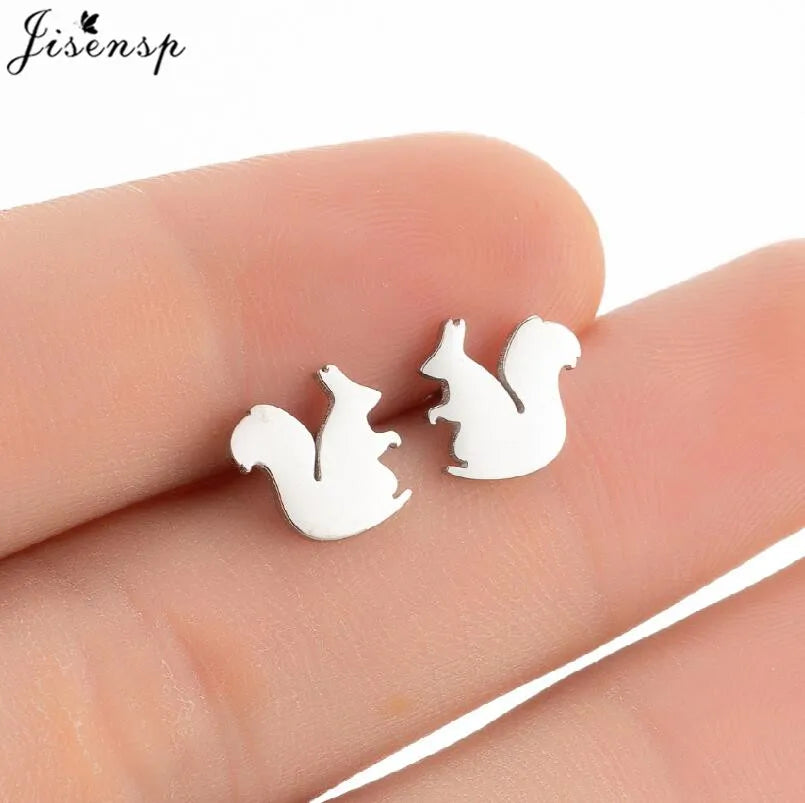Multiple Tiny Stainless Steel Animal Earrings for Women Cute Hummingbird Fish Seahorse Wolf Earings Jewelry Accessory Gift