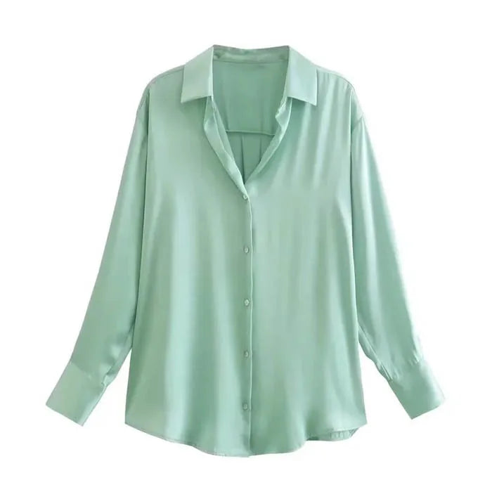 CS8455  New 2024 Elegant Design Solid Color Office Lady Satin Blouse Women Shirt Tops