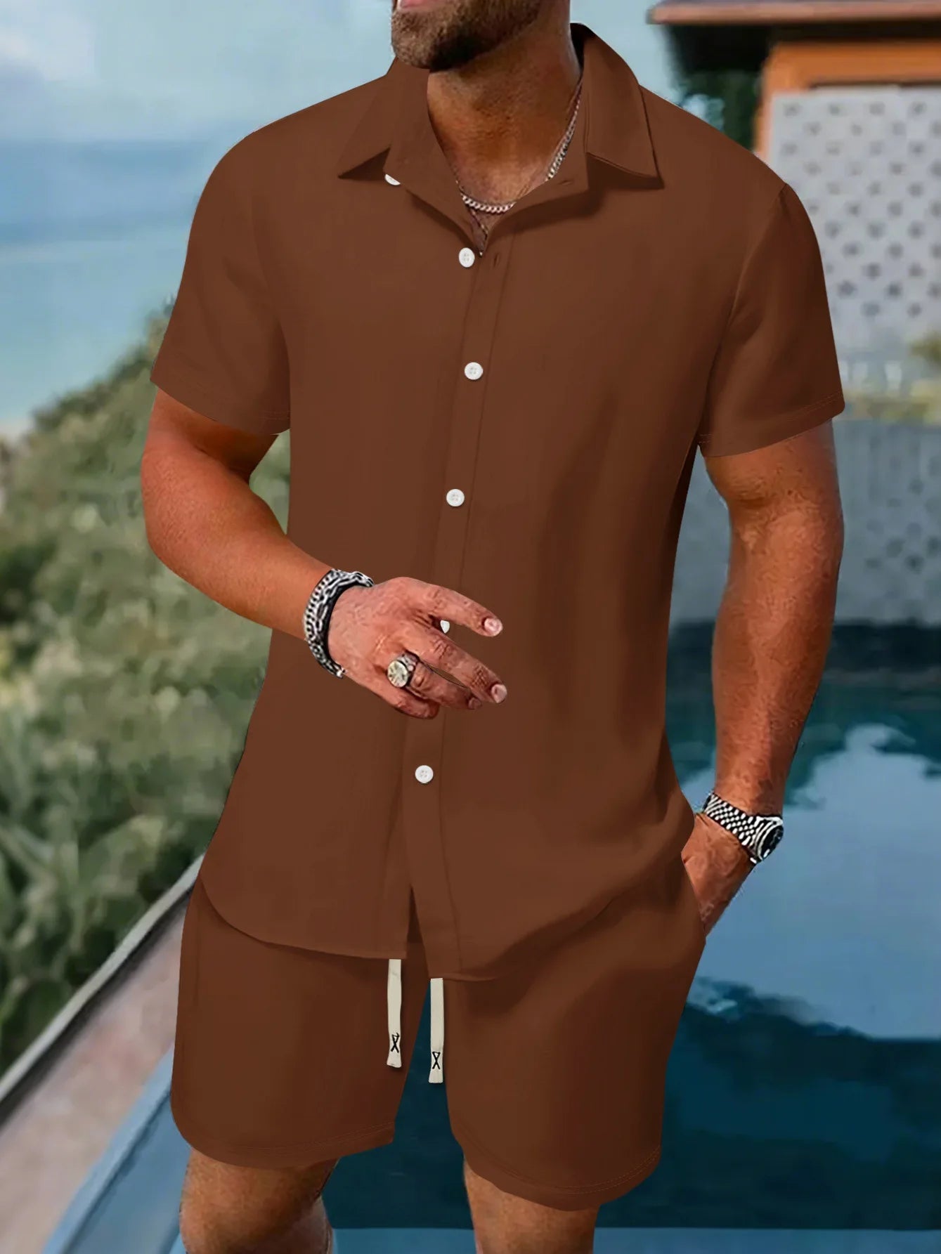 Combining Fashion Sense and comfort Suitable for Multiple Scenes Men's Short Sleeve Shirt Set