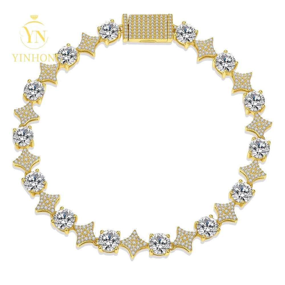 Wholesale Trendy Jewelry  925 Silver Hip Hop Jewelry Bracelet Prong D Color Moissanite Star Bracelet for Friends Gift