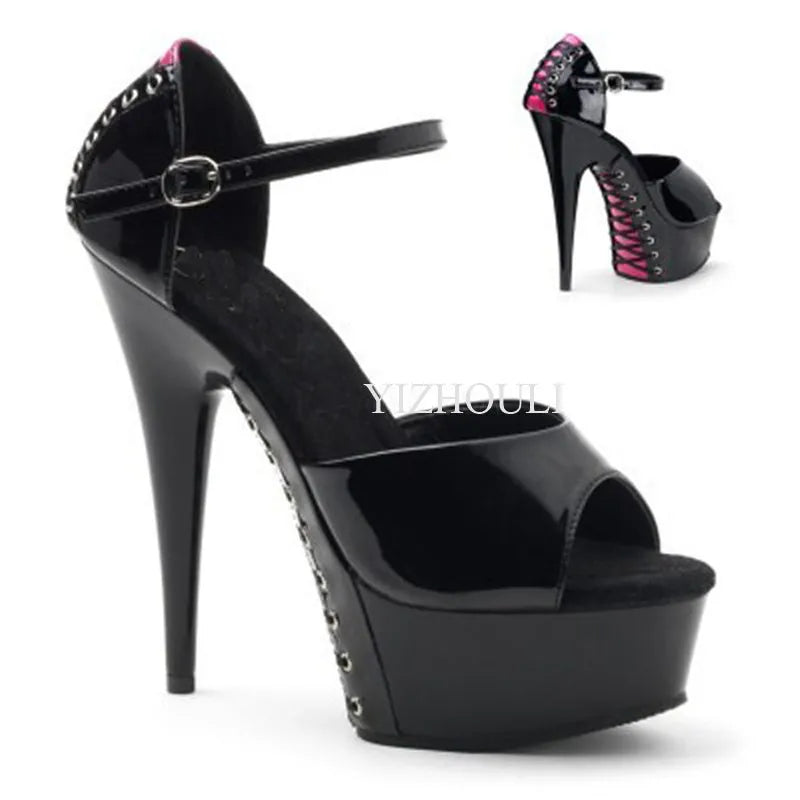 6 inch, round head stiletto heels, model nightclub 15cm cross-bandage soles high-heeled pole dancing sandals