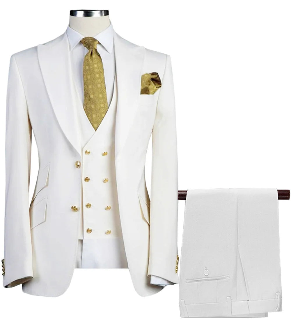 Blazers Vest Pants Sets 2024 New Fashion Groom Wedding Dress Suits Men Casual Business 3 Pcs Set Suit Jacket Coat Trousers