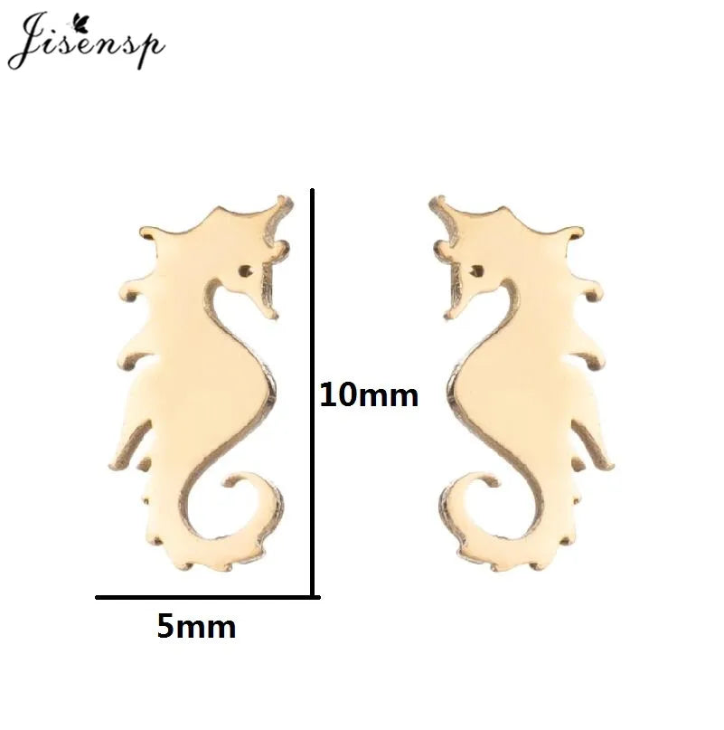 Multiple Tiny Stainless Steel Animal Earrings for Women Cute Hummingbird Fish Seahorse Wolf Earings Jewelry Accessory Gift