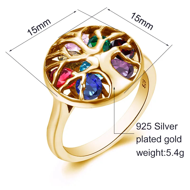 SILVERCHAKRA Unique 18K Gold Color Rings for Women Real 925 Sterling Silver Ring Family Tree of Life Gemstone Fine Jewelry 2022