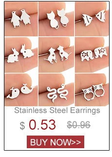 Multiple Tiny Stainless Steel Animal Earrings for Women Cute Hummingbird Fish Seahorse Wolf Earings Jewelry Accessory Gift