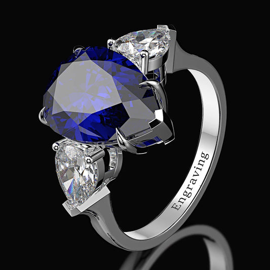 Wong Rain 925 Sterling Silver Pear Lab Sapphire High Carbon Diamonds Gemstone Wedding Engagement Ring Fine Jewelry Wholesale