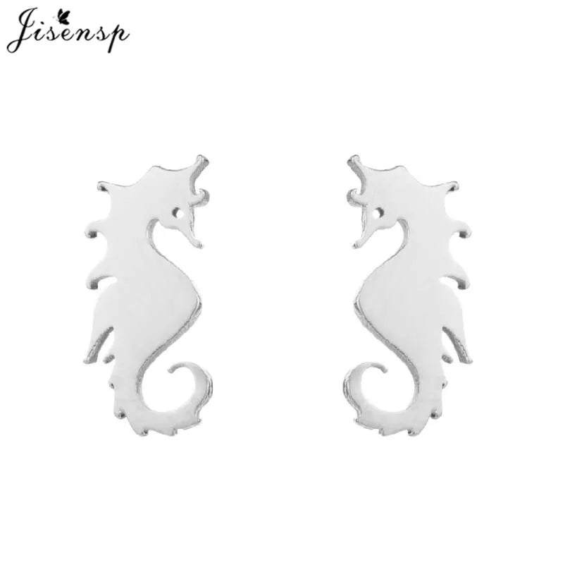 Multiple Tiny Stainless Steel Animal Earrings for Women Cute Hummingbird Fish Seahorse Wolf Earings Jewelry Accessory Gift