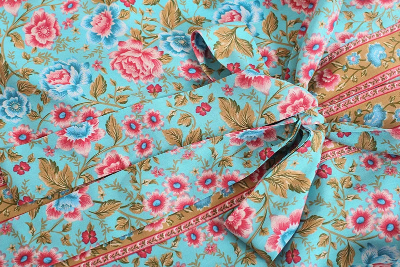 Happie Queens Vintage Floral Print Sashes Women Bohemian V Neck Batwing Sleeves  Happie Blouses  Robe Kimono Cover-ups