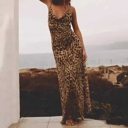 MYST&ZA Women's 2024 Spring and Summer New Fashion Sexy Backless Animal Print Tulle Suspender Dress 5039474