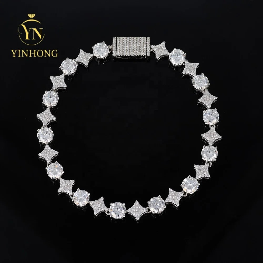 Wholesale Trendy Jewelry  925 Silver Hip Hop Jewelry Bracelet Prong D Color Moissanite Star Bracelet for Friends Gift