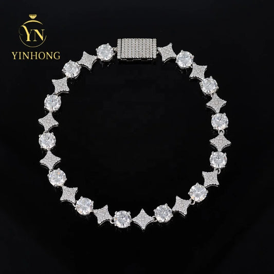 Wholesale Trendy Jewelry  925 Silver Hip Hop Jewelry Bracelet Prong D Color Moissanite Star Bracelet for Friends Gift