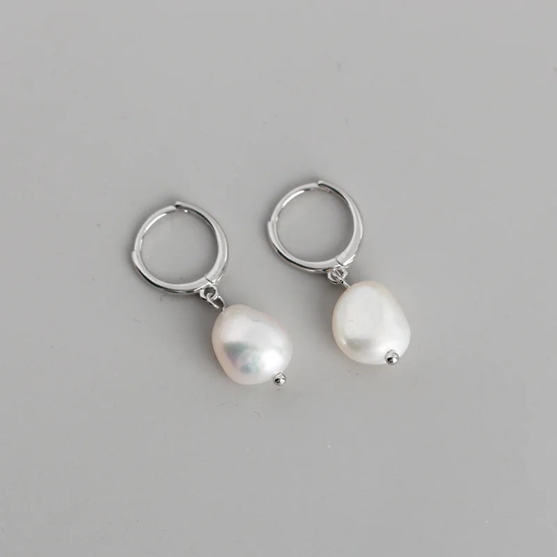 WOOZU 925 Sterling Silver Korean Irregular Baroque Pearl Pendant Drop Earrings For Women European Girl Punk Hip Hop Jewelry Gift