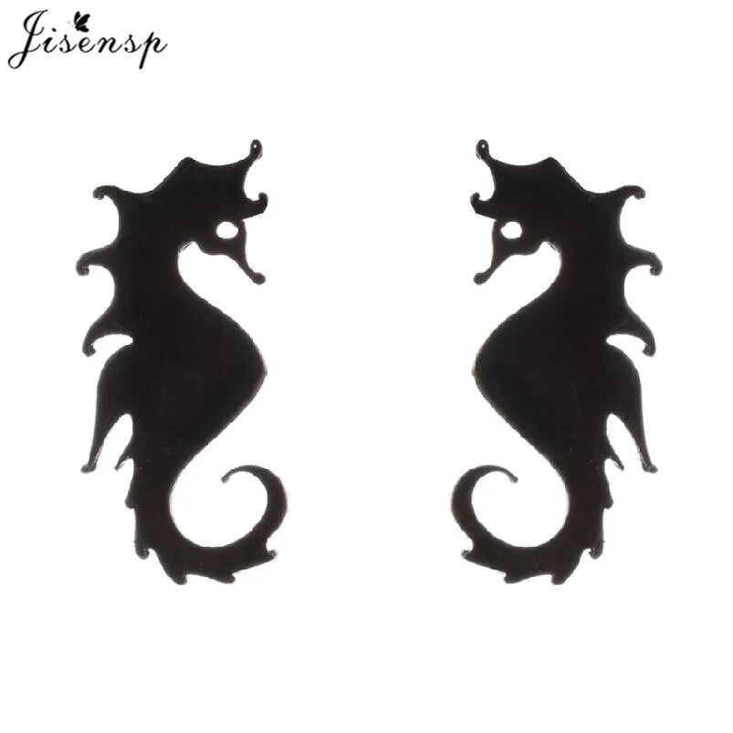 Multiple Tiny Stainless Steel Animal Earrings for Women Cute Hummingbird Fish Seahorse Wolf Earings Jewelry Accessory Gift