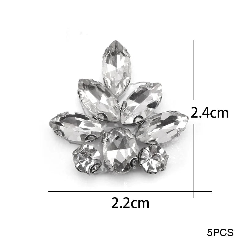 QIAO 5pcs Rhinestones Ornament Crystal Clear Iron on Diamond Rhinestones for Clothing Bags Hoodie Decorations Accessories