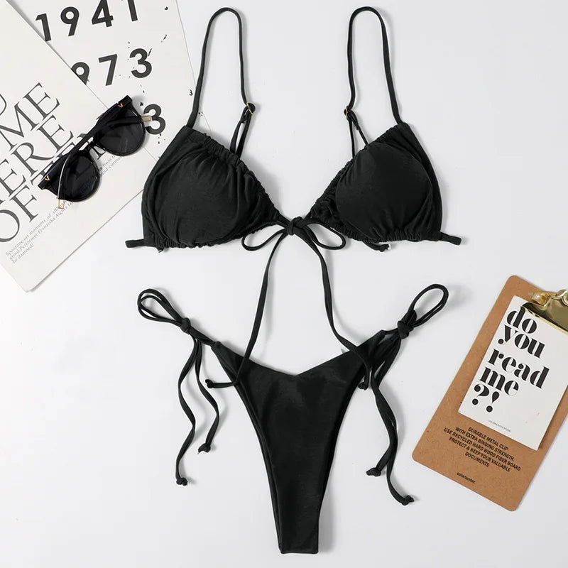 Sexy Printed Ruffled Frilled Thong Bikini Women Swimwear Female Swimsuit Two Pieces Bikini set Micro String Bathing Suit Swim