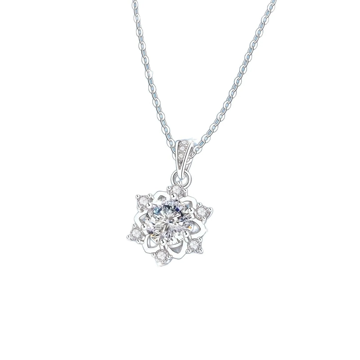 S925 Silver Rhodium Plated Necklace Christmas Snowflake Design One-Carat Moissanite Pendant Trendy Clavicle Chain Children's