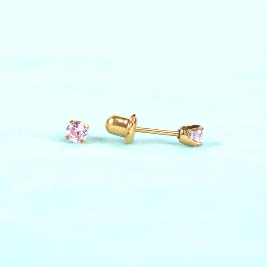Eardots 24K Gold Plated 3mm Pink Zircon 316L Stainless Steel Stud Earrings Trendy Anti-Allergic Design Anniversary Occasions