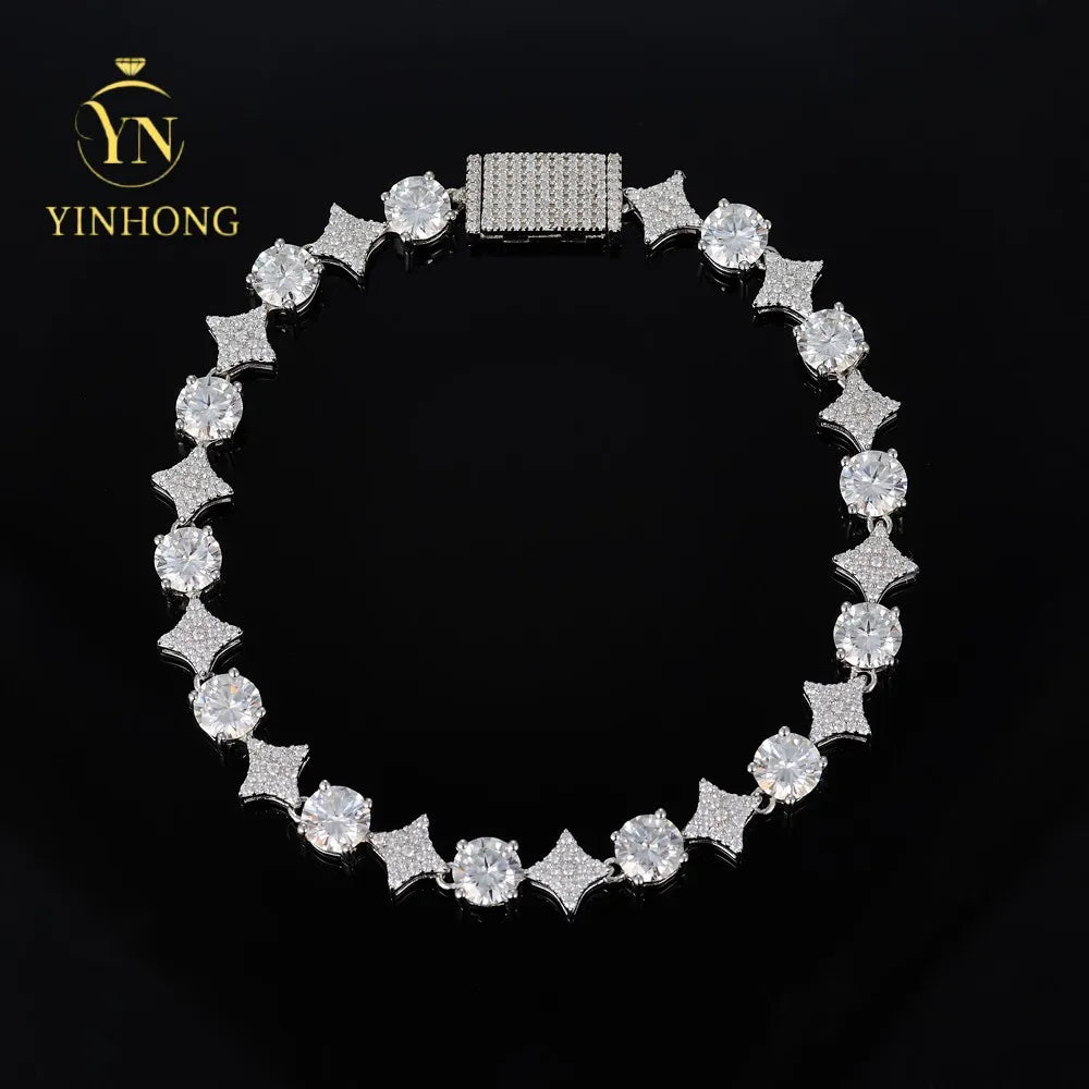 Wholesale Trendy Jewelry  925 Silver Hip Hop Jewelry Bracelet Prong D Color Moissanite Star Bracelet for Friends Gift