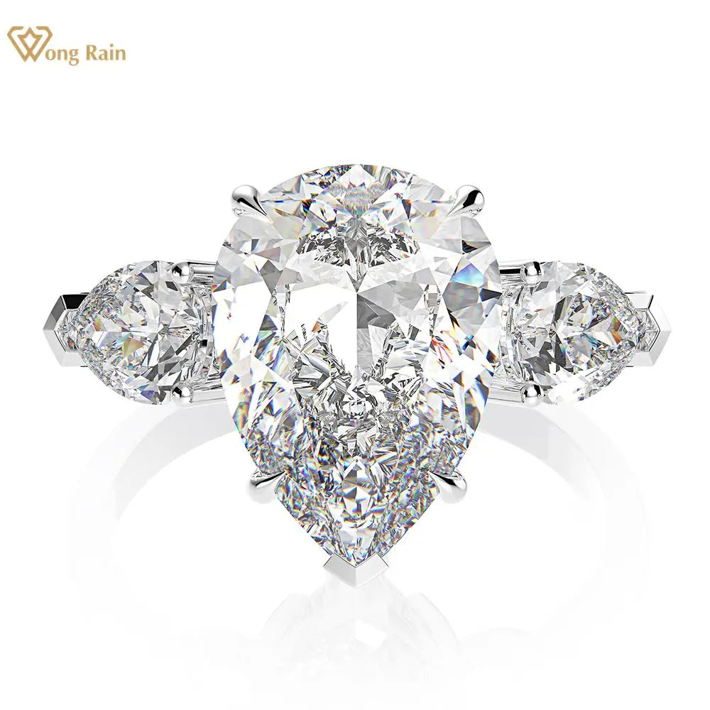 Wong Rain 925 Sterling Silver Pear Lab Sapphire High Carbon Diamonds Gemstone Wedding Engagement Ring Fine Jewelry Wholesale