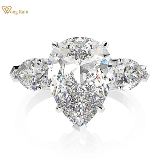 Wong Rain 925 Sterling Silver Pear Lab Sapphire High Carbon Diamonds Gemstone Wedding Engagement Ring Fine Jewelry Wholesale